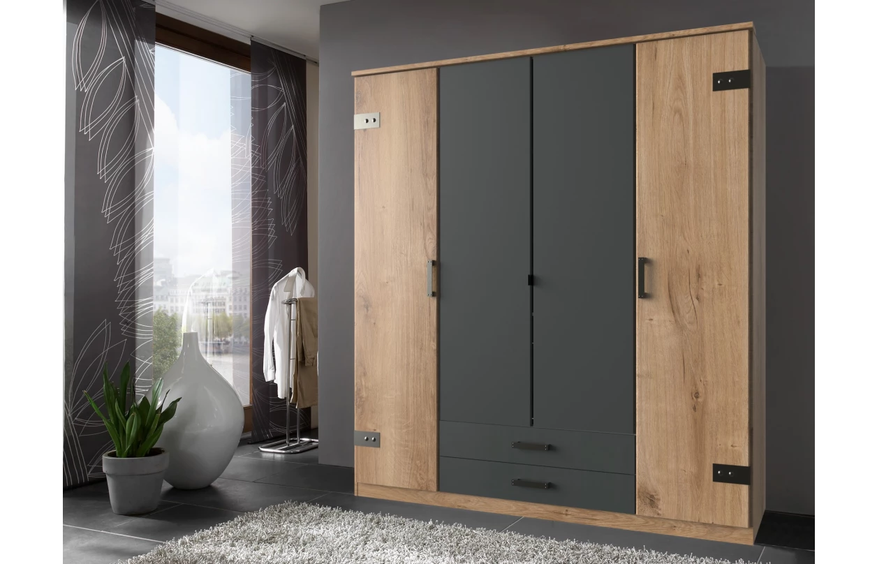 Šatníková skriňa so zrkadlom Cork, 135 cm, doskový dub/grafit 4