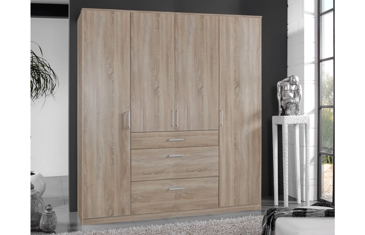 Šatníková  skriňa bez zrkadla Click, 135 cm, biela/doskový dub 12