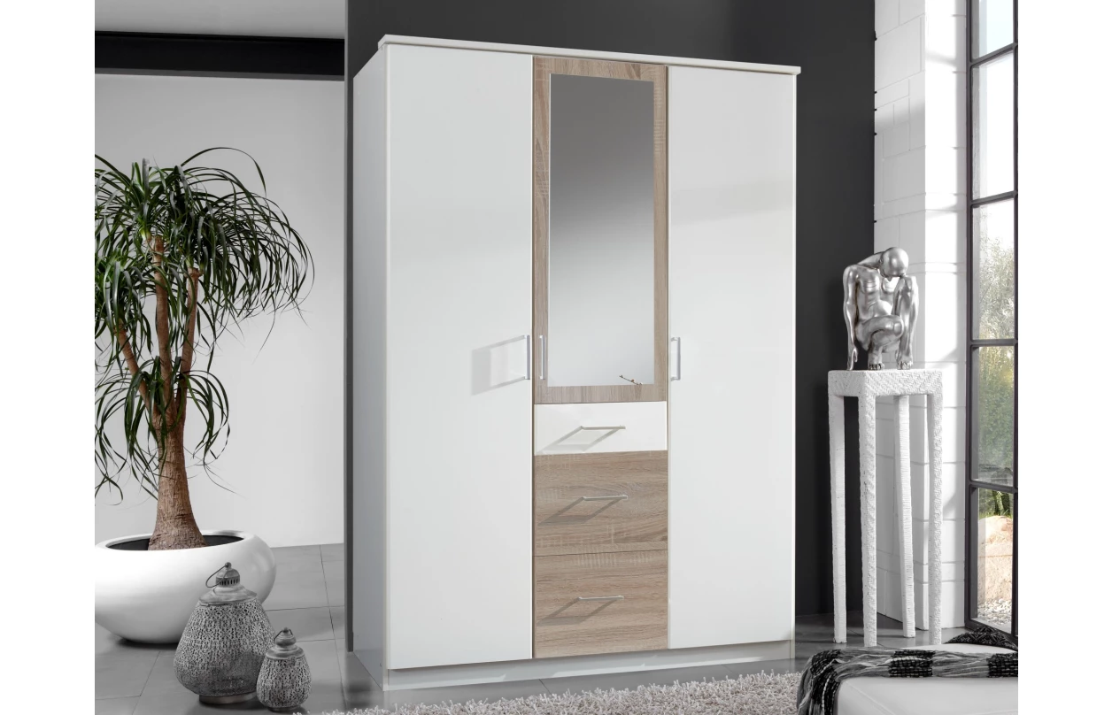 Šatníková skriňa bez zrkadla Click, 91 cm, biela/doskový dub 39