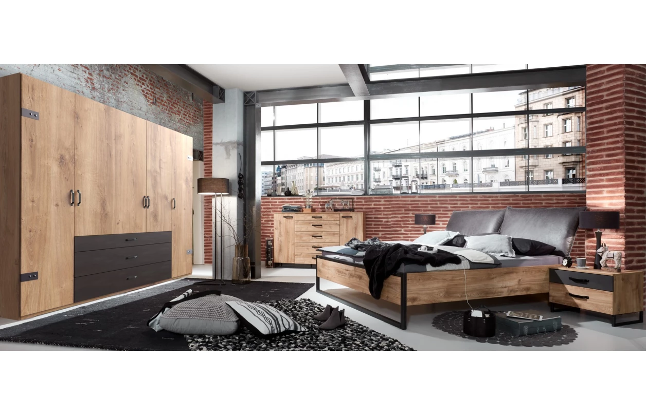 Šatník s posuvnými dverami Detroit, 250 cm, doskový dub / antracitová oceľ 1