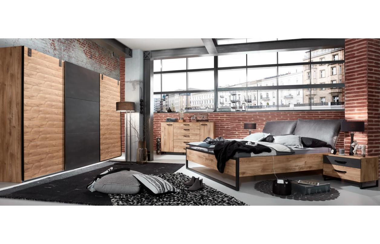 Šatník s posuvnými dverami Detroit, 250 cm, doskový dub / antracitová oceľ 5