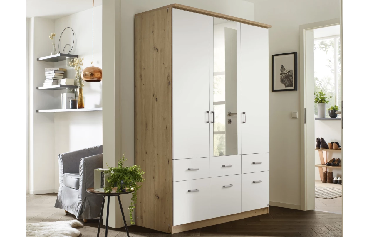Šatníková skriňa so zrkadlami Bremen, 181 cm, dub artisan/biela 25