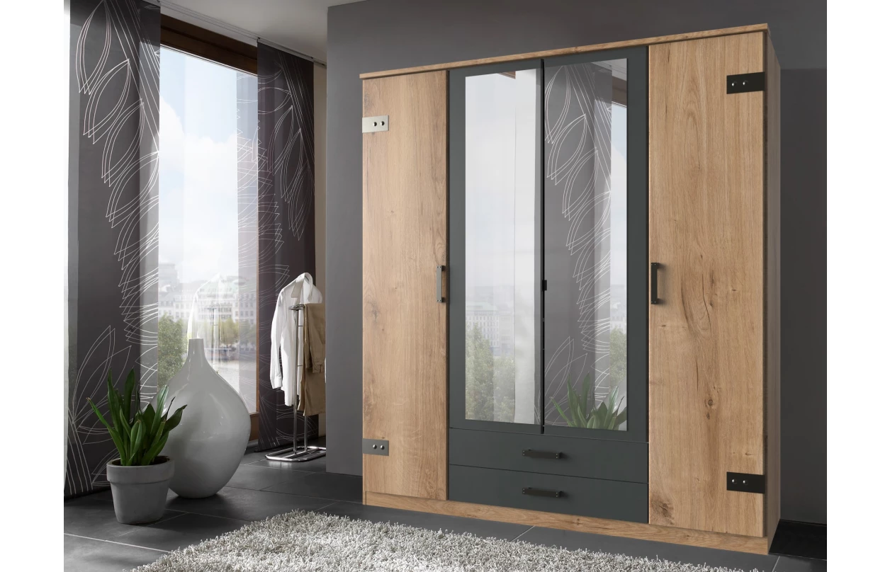 Šatníková skriňa so zásuvkami Cork, 180 cm, doskový dub/grafit 2
