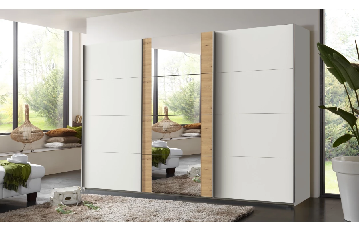 Šatní skříň Bern, šířka 225 cm/výška 208 cm, bílá/dub artisan 6