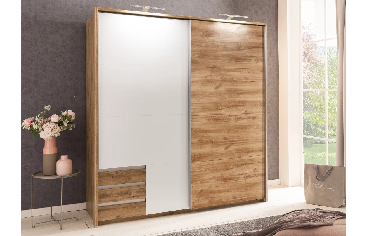 Šatníková skriňa so zrkadlom Emden, 225 cm, biela 4