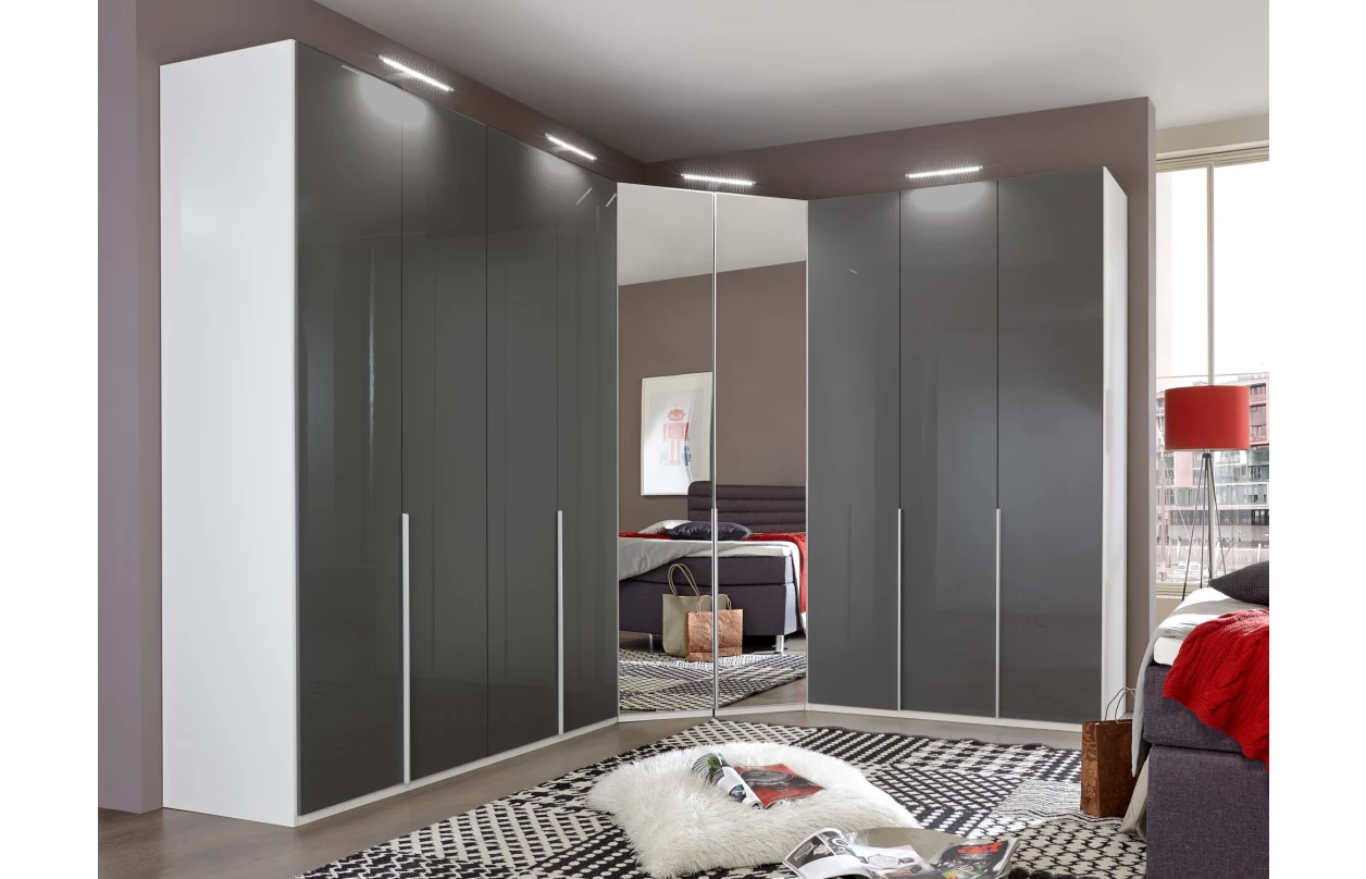 Šatníková skriňa New York D, 225 cm, biela/biely lesk 14
