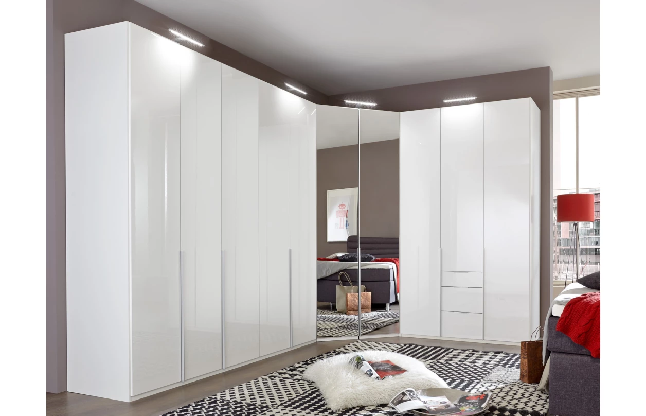 Šatníková skriňa New York D, 225 cm, biela/biely lesk 19
