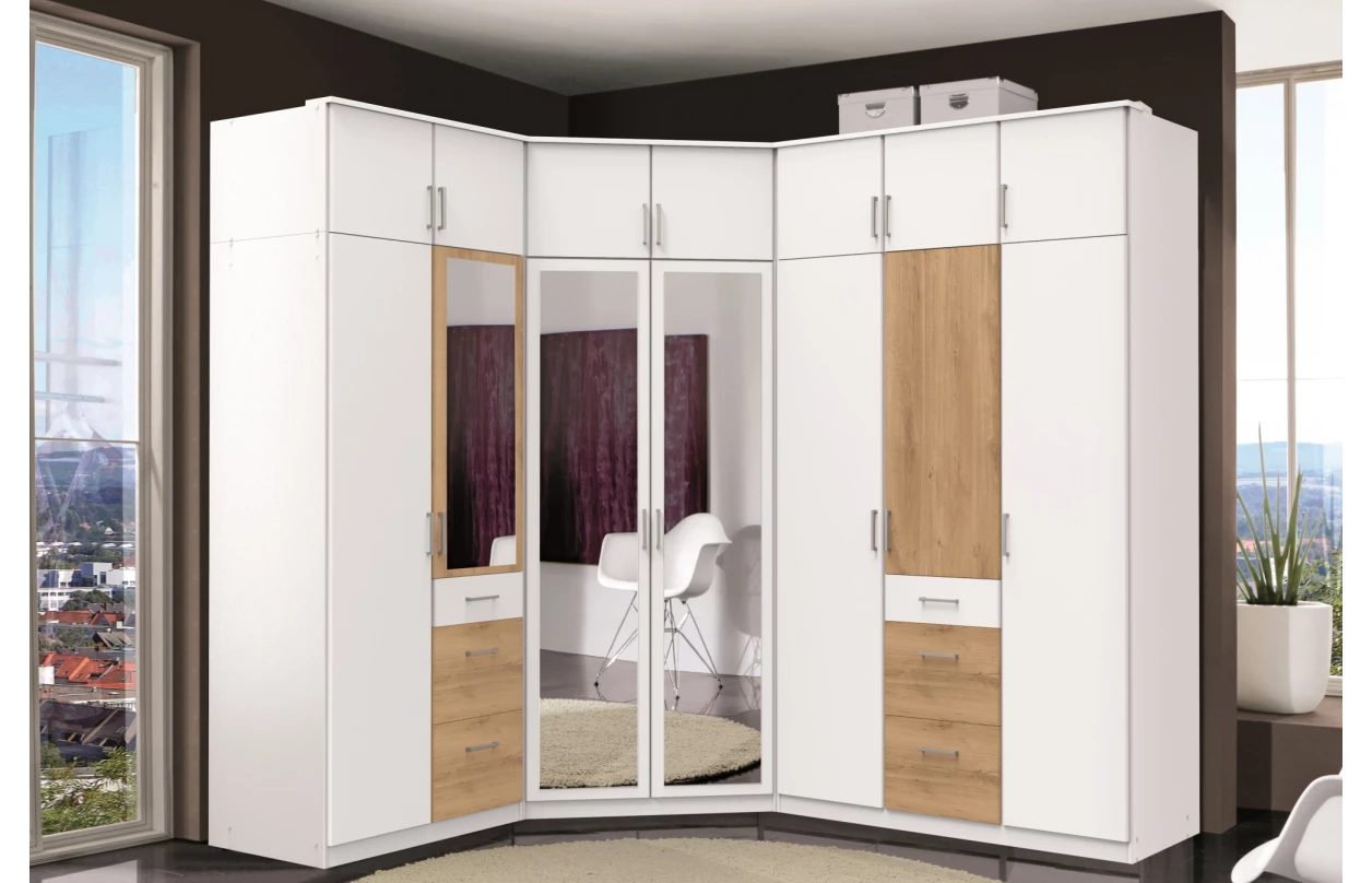 Šatníková skriňa so zrkadlom Click, 135 cm, dub sonoma/biela 7