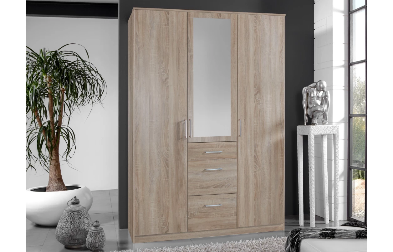 Šatníková skriňa so zrkadlom Click, 135 cm, dub sonoma/biela 13