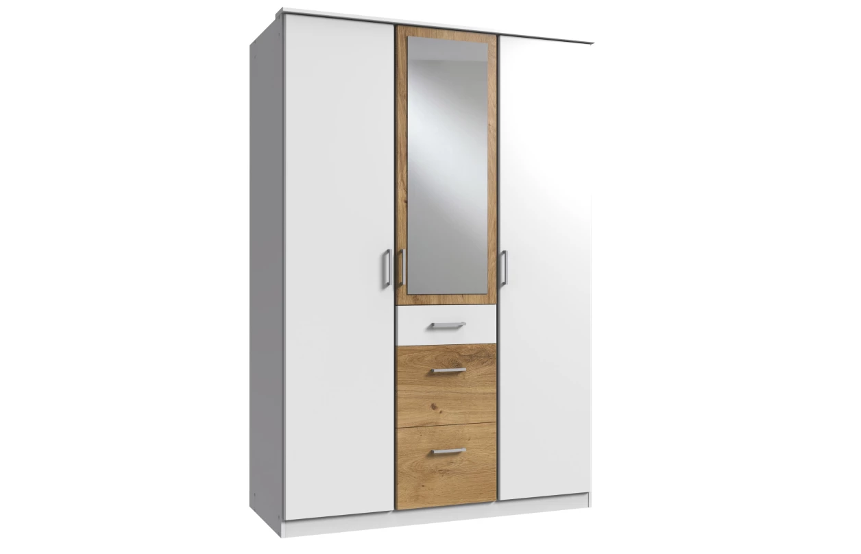 Šatníková skriňa so zrkadlom Click, 135 cm, dub sonoma/biela 24