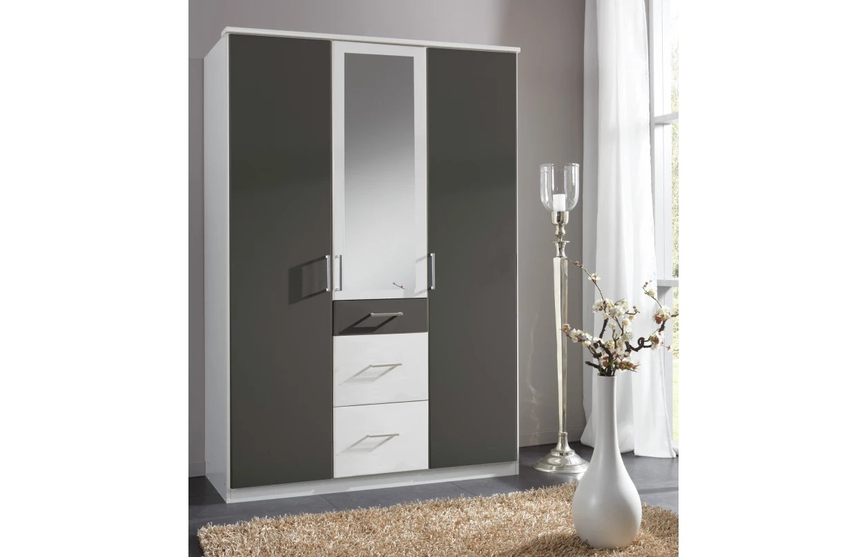 Šatníková skriňa so zrkadlom Click, 135 cm, dub sonoma/biela 31