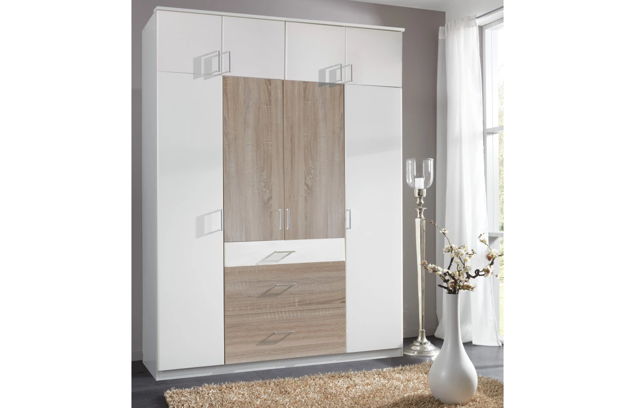 Šatníková skriňa so zrkadlom Click, 135 cm, dub sonoma/biela 38