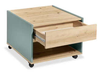 Štvorcový stolík so zásuvkou Debby, šalviovo zelený/dub artisan