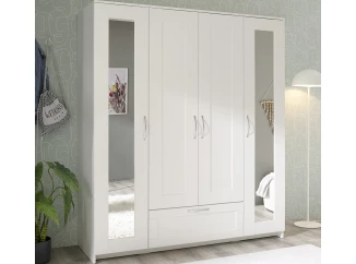 Šatníková skriňa so zrkadlami Leporelo 156 cm, biela mat