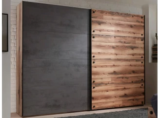 Šatník s posuvnými dverami Dover, 270 cm, zrubová doska / tmavý betón