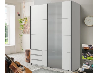 Šatníková skriňa so zrkadlom Emden, 135 cm, biela