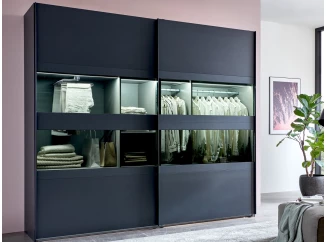 Šatníková skriňa Easy Plus, šírka 270 cm/extra výška 236 cm, grafit/sklo