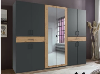 Šatníková skriňa so zrkadlami Tibet, 270 cm, grafit/dub artisan