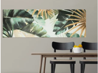 Ručne maľovaný obraz Tropické listy, 120x40 cm