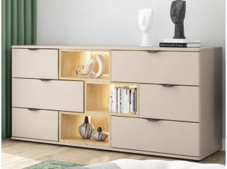 Komoda so zásuvkami Avola, 160 cm, béžová kašmír/dub cremona
